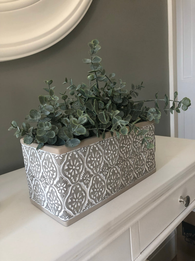 Rectangular oblong two tone geo print planter