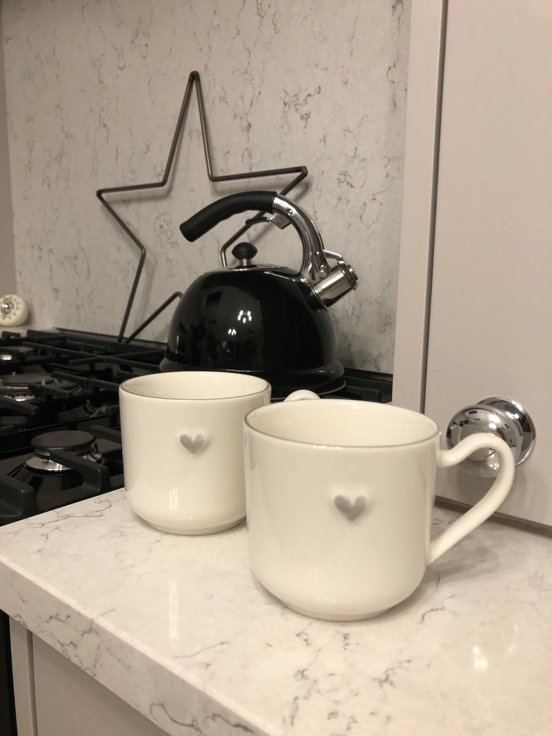 Set of 4 Grey Heart cup Mugs