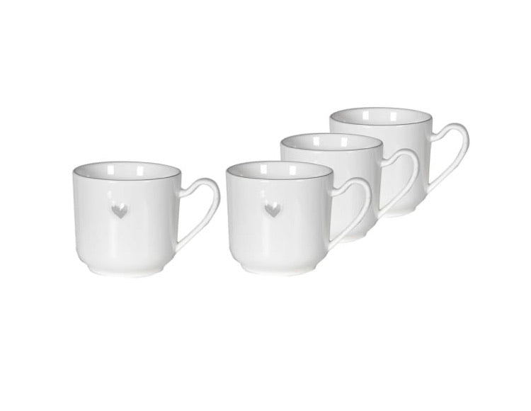 Set of 4 Grey Heart cup Mugs