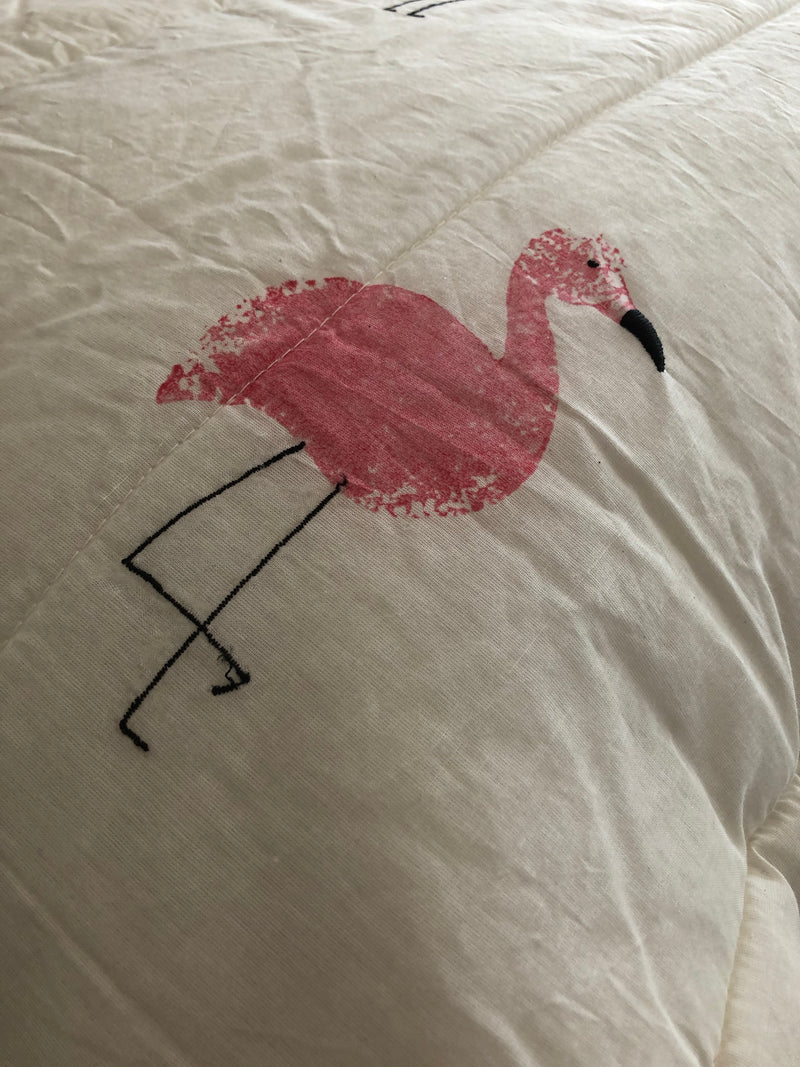 White and pink flamingo bedspread runner