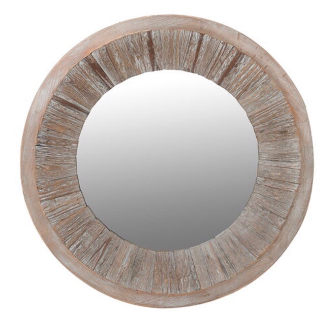 Washed wood round chunky mirror