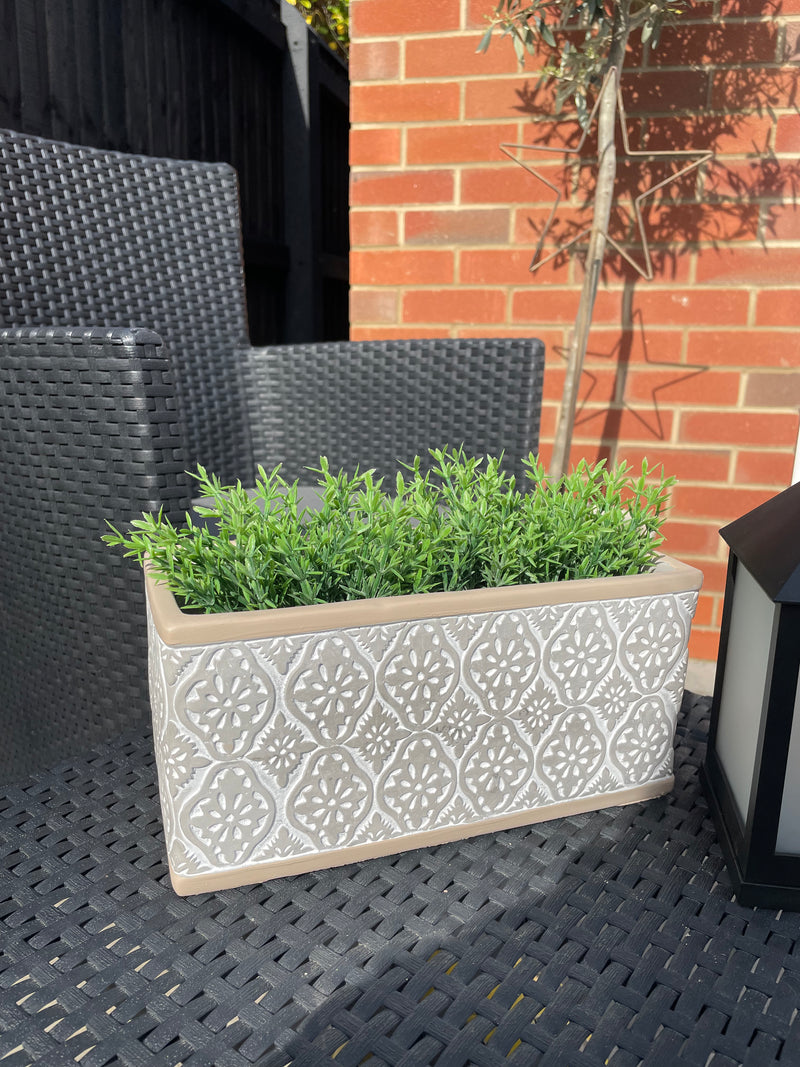 Rectangular oblong two tone geo print planter