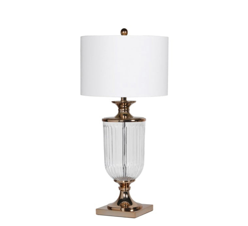 Gold urn lamp with white shade