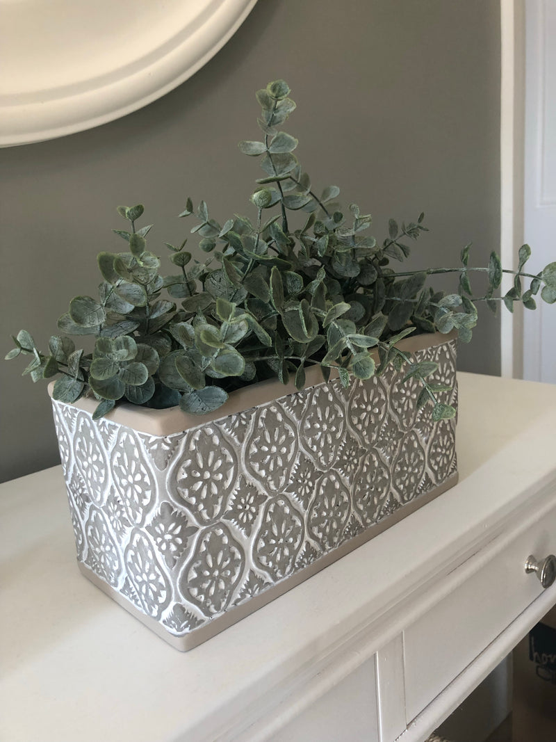 Rectangular oblong two tone geo print planter