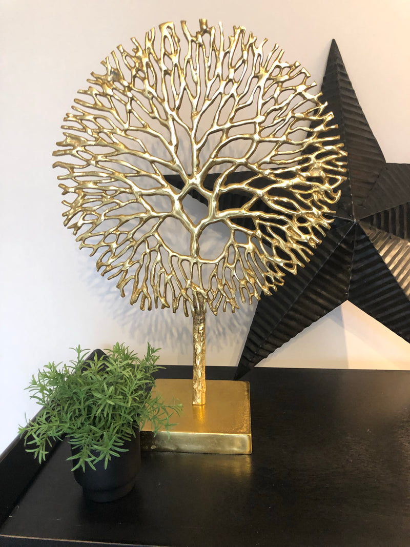 Gold metal coral tree on stand