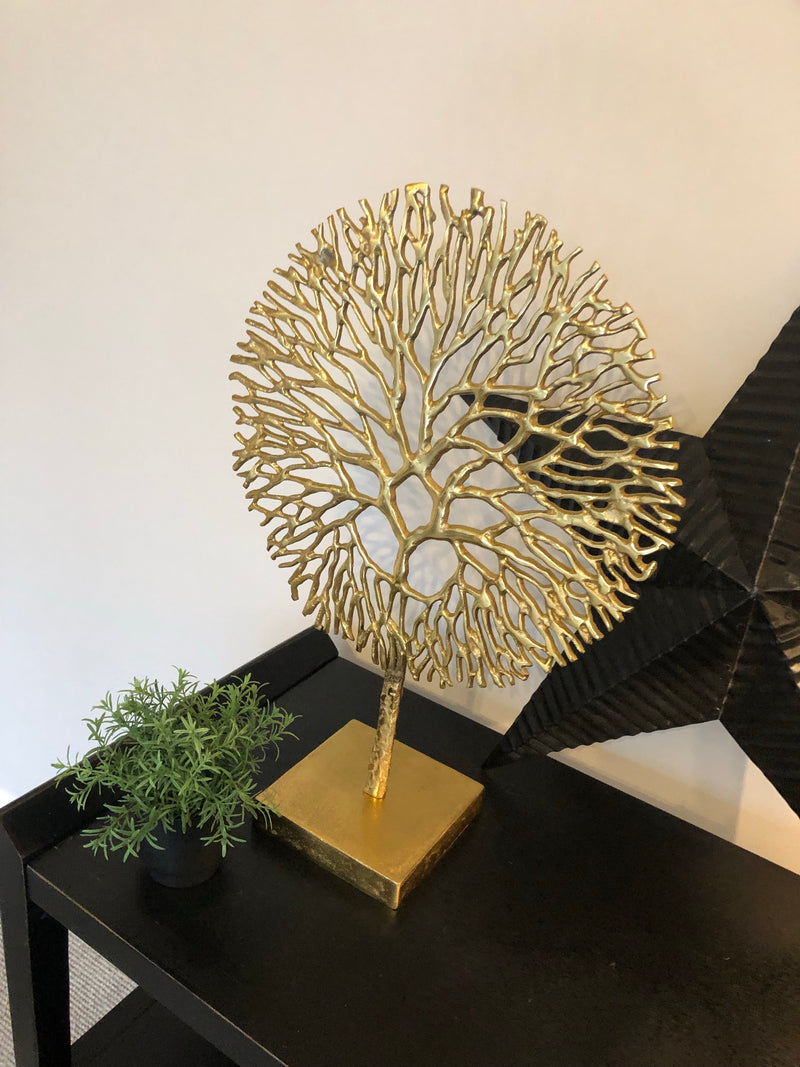 Gold metal coral tree on stand