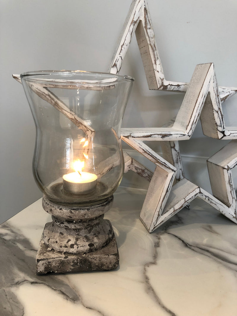 Stone Effect Base Hurricane Candle Holder