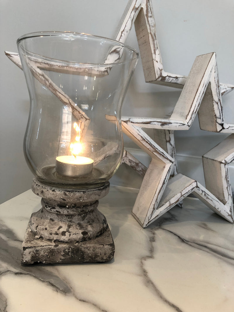 Stone Effect Base Hurricane Candle Holder